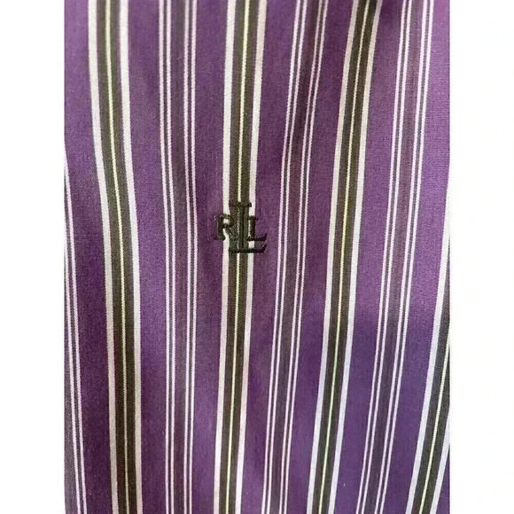 Lauren Ralph Lauren Men's Medium Purple Striped Long Sleeve Button Front Shirt - Picture 4 of 4
